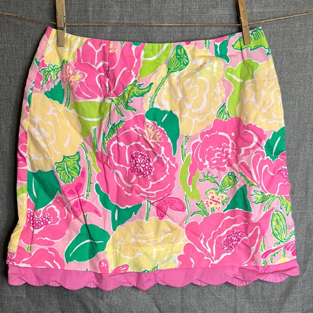 Lilly Pulitzer Floral Pink And Green Skirt